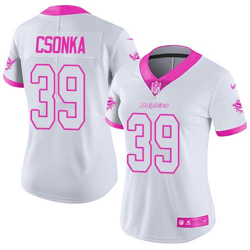 Nike Miami Dolphins #39 Larry Csonka White Pink Women Stitched NFL Limited Rush Fashion Jersey->women nfl jersey->Women Jersey